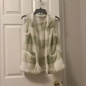 Fluffy Green and White Checkered Vest